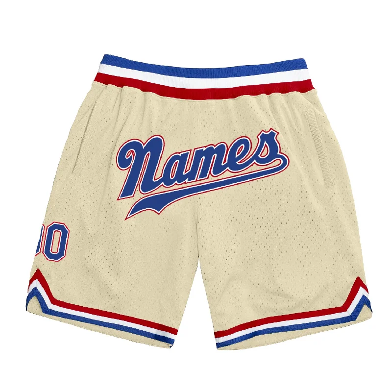 Men's basketball shorts stylish bundle -Custom Cream Royal-Red Authentic Throwback Basketball Shorts