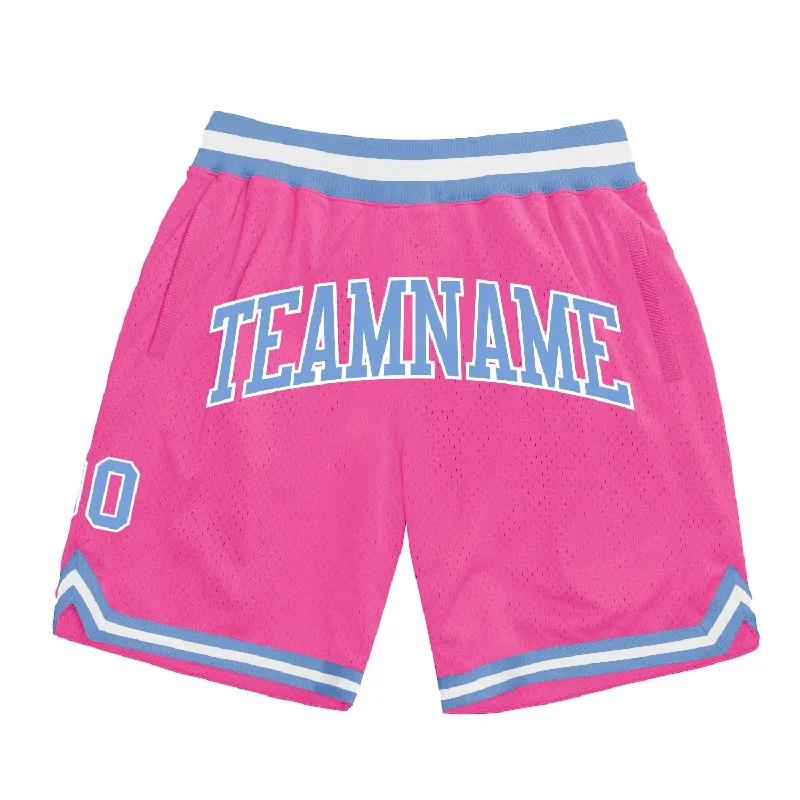 Men's basketball shorts squad special -Custom Pink Light Blue-White Authentic Throwback Basketball Shorts