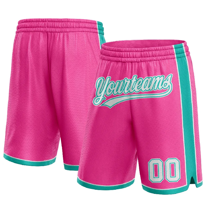 Men's basketball shorts squad pairs -Custom Pink White-Aqua Authentic Basketball Shorts