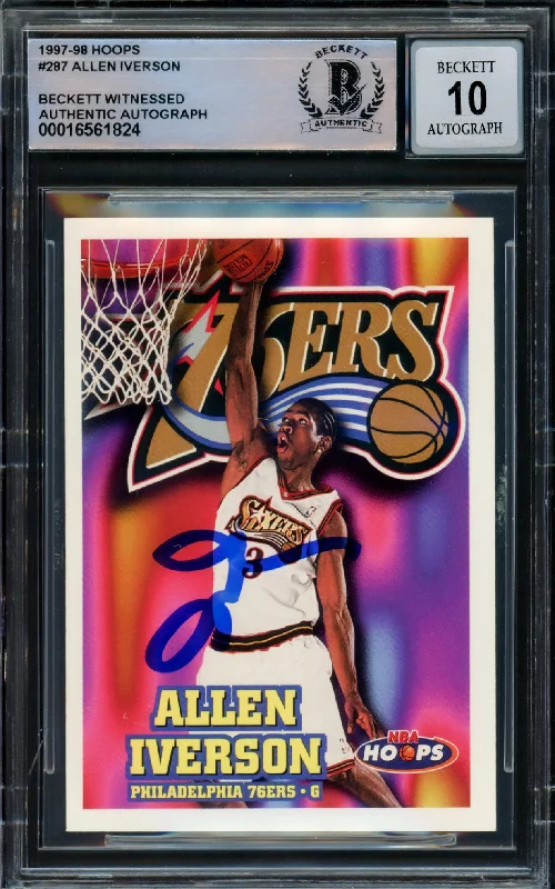 Basketball cards chase-edition -Allen Iverson Autographed 1997-98 Hoops Card #287 Philadelphia 76ers Auto Grade Gem Mint 10 Beckett BAS Witnessed #16561824