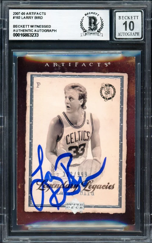 Basketball cards error-rarity -Larry Bird Autographed 2007-08 Upper Deck Artifacts Card #183 Boston Celtics Auto Grade Gem Mint 10 #302/999 Beckett BAS Witness #16863233