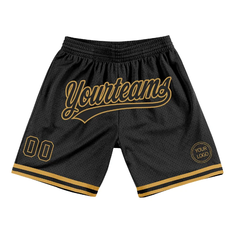 Men's basketball shorts quality special -Custom Black Old Gold Authentic Throwback Basketball Shorts