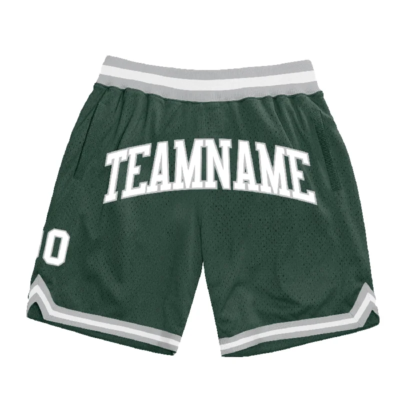 Men's basketball shorts pro offer -Custom Hunter Green White-Gray Authentic Throwback Basketball Shorts