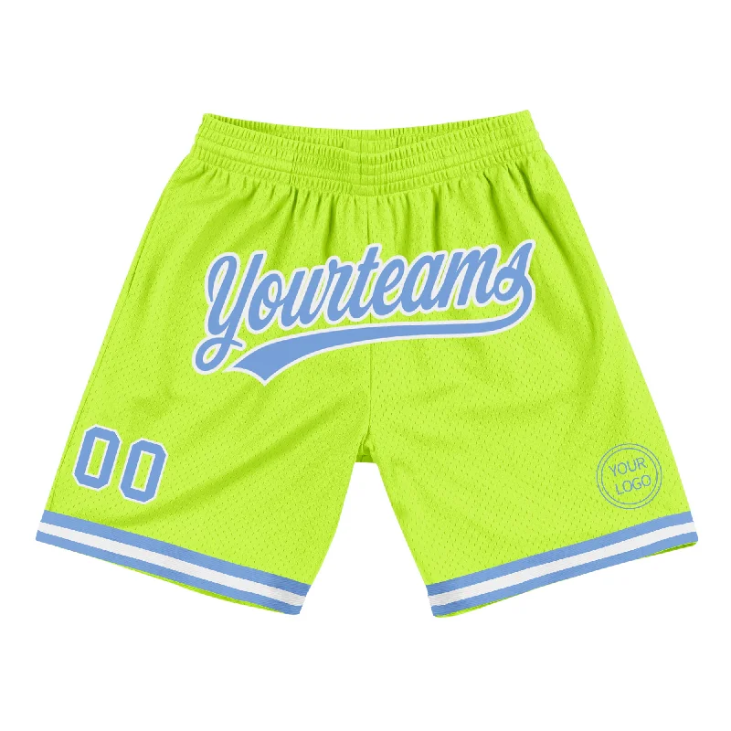 Men's basketball shorts fast-dry deal -Custom Neon Green Light Blue-White Authentic Throwback Basketball Shorts