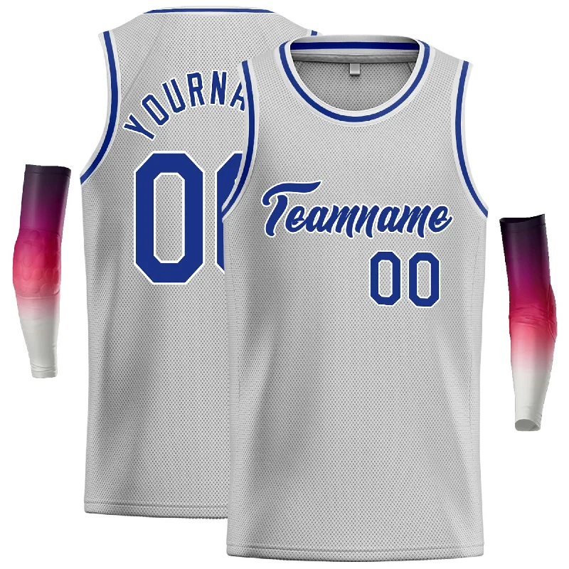 Basketball jerseys durable-comfort -Custom Gray Royal-White Classic Tops Casual Basketball Jersey