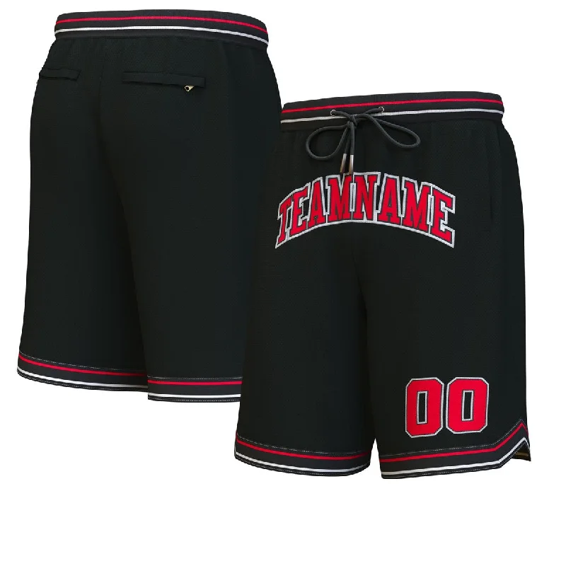 Men's basketball shorts pro offer -Custom Black Red-White Personalized Basketball Shorts