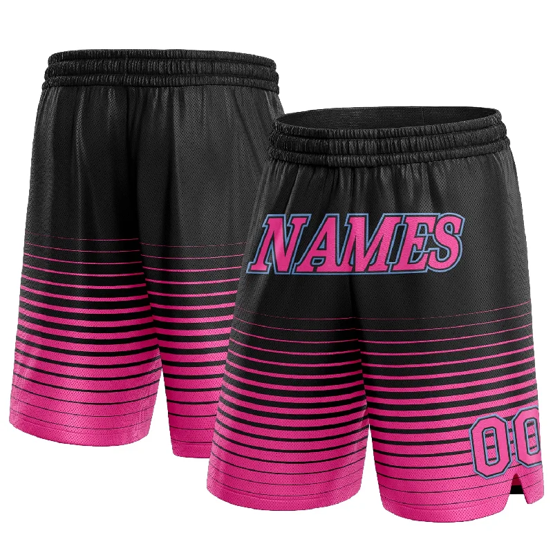 Men's basketball shorts low-cost shorts -Custom Black Pink-Light Blue Pinstripe Fade Fashion Authentic Basketball Shorts