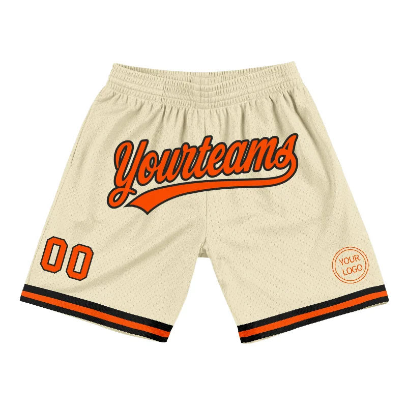 Men's basketball shorts luxury fabric -Custom Cream Orange-Black Authentic Throwback Basketball Shorts