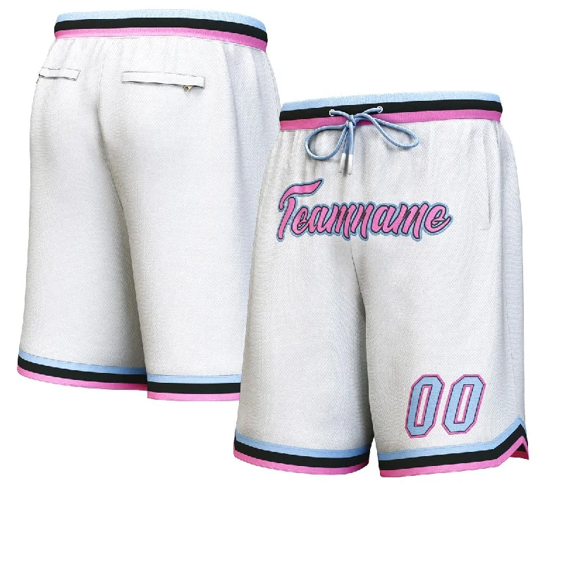 Men's basketball shorts fast-dry collection -Custom White Pink-Light Blue Personalized Basketball Shorts