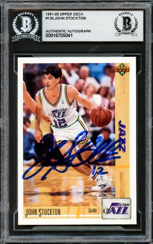 Basketball cards all-star-rare -John Stockton Autographed 1991-92 Upper Deck Card #136 Utah Jazz Beckett BAS #16705041