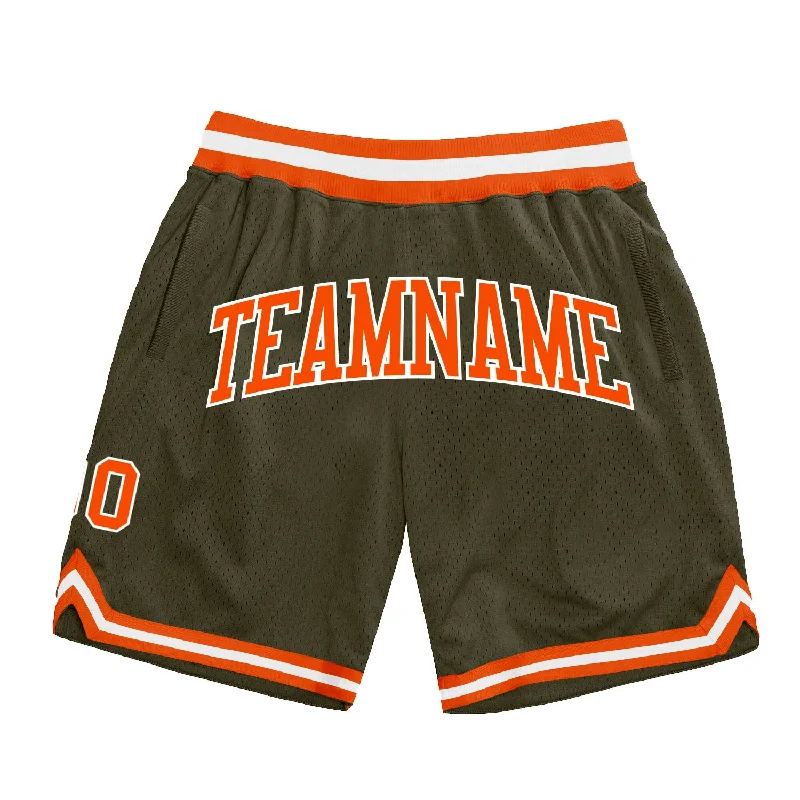 Men's basketball shorts sport shorts -Custom Olive Orange-White Authentic Throwback Salute To Service Basketball Shorts