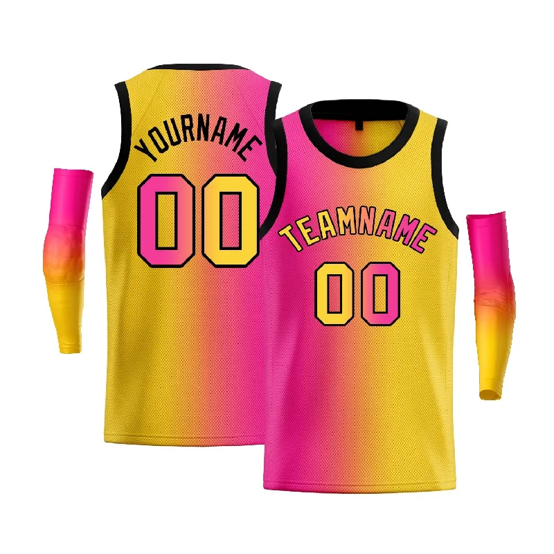 Basketball jerseys modern-vintage -Custom Yellow Pink-Black Gradient Fashion Tops Basketball Jersey