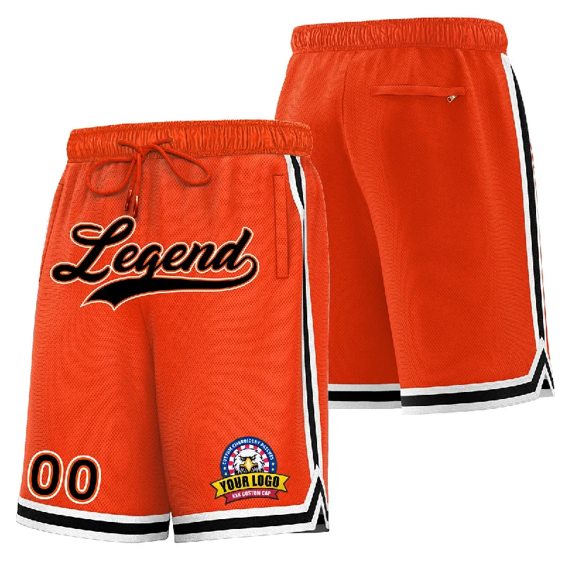 Men's basketball shorts youth sizes -Custom Orange Black Basketball Shorts