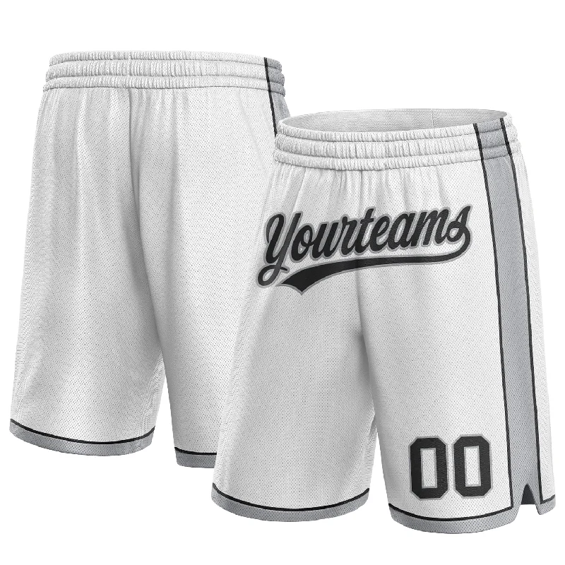 Men's basketball shorts affordable special -Custom White Black-Gray Authentic Basketball Shorts