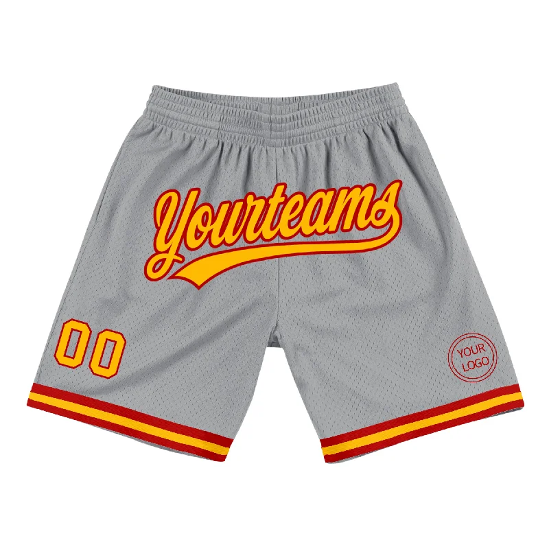 Men's basketball shorts pro kit -Custom Gray Gold-Red Authentic Throwback Basketball Shorts