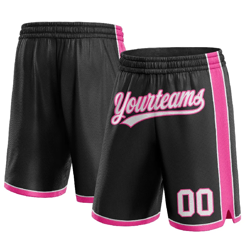 Men's basketball shorts vivid patterns -Custom Black White-Pink Authentic Basketball Shorts