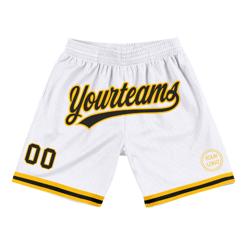 Men's basketball shorts affordable bundle -Custom White Black-Gold Authentic Throwback Basketball Shorts