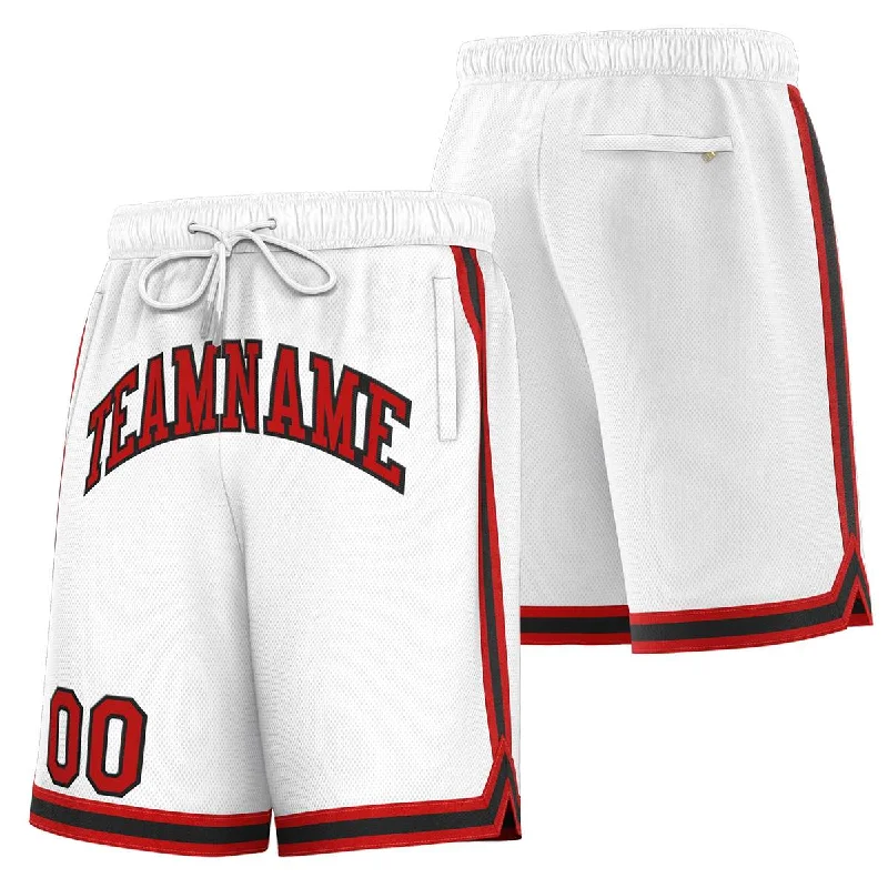 Men's basketball shorts wide size range -Custom White Red-Black Sport Basketball Shorts