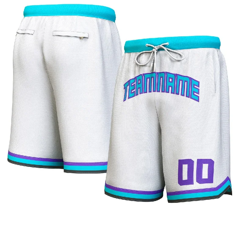 Men's basketball shorts pro ensemble -Custom White Teal-Purple Personalized Basketball Shorts