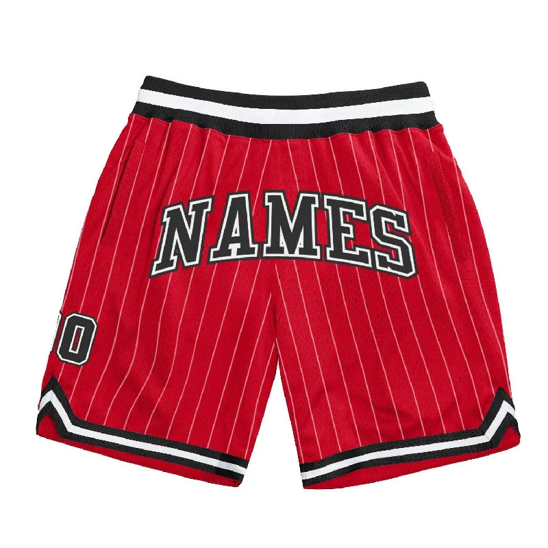 Men's basketball shorts custom ensemble -Custom Red White Pinstripe Black-White Authentic Basketball Shorts