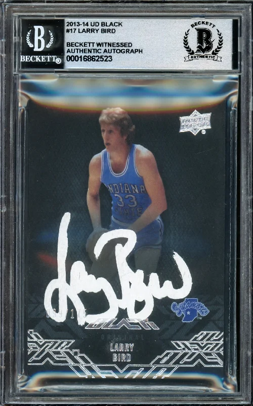 Basketball cards rookie-highlight -Larry Bird Autographed 2013-14 Upper Deck Black Card #17 Boston Celtics Auto Grade Gem Mint 10 #099/175 Beckett BAS Witness #16862523