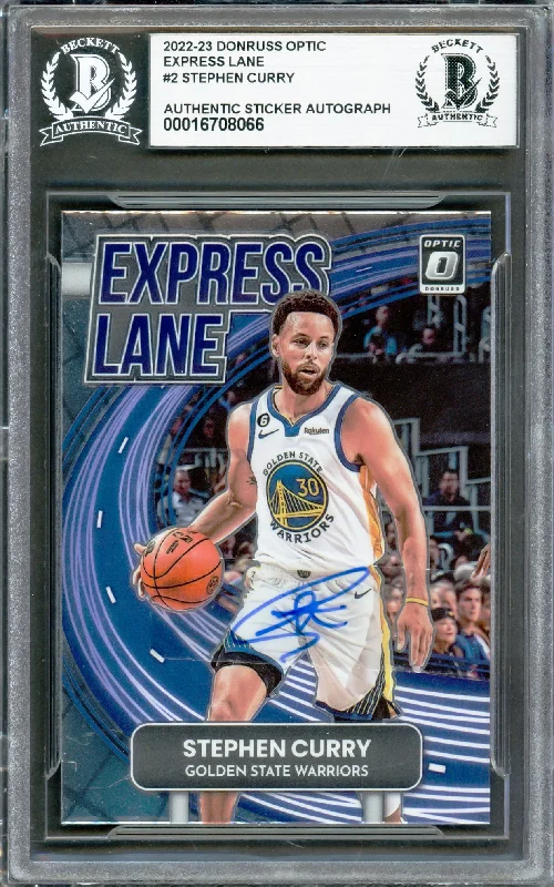 Basketball cards throwback-rarity -Stephen Curry Autographed 2022-23 Donruss Optic Express Lane Card #2 Golden State Warriors Beckett BAS #16708066