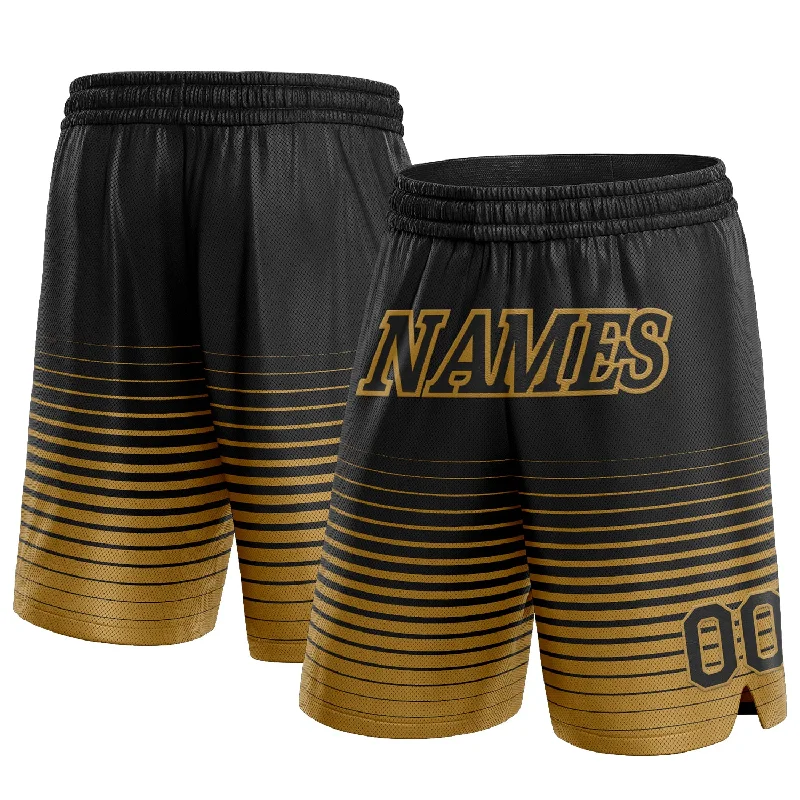 Men's basketball shorts pro shorts -Custom Black Old Gold Pinstripe Fade Fashion Authentic Basketball Shorts