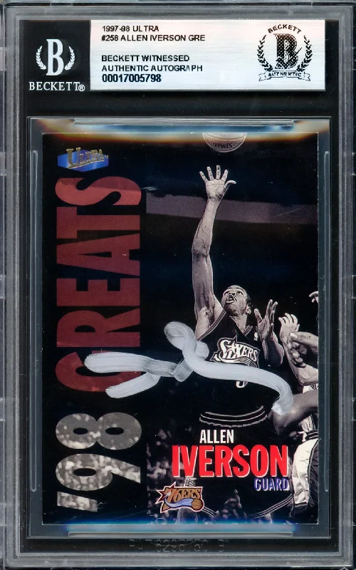 Basketball cards smooth-rare -Allen Iverson Autographed 1997-98 Fleer Ultra Card #258 Philadelphia 76ers Beckett BAS Witness #17005798