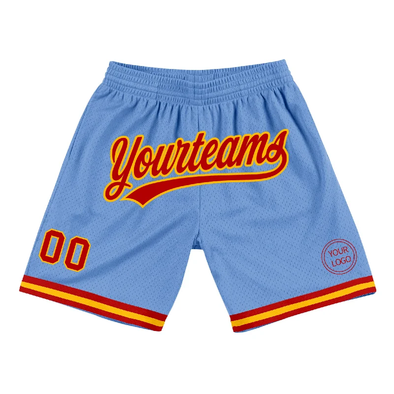 Men's basketball shorts cool outfit -Custom Light Blue Red-Gold Authentic Throwback Basketball Shorts