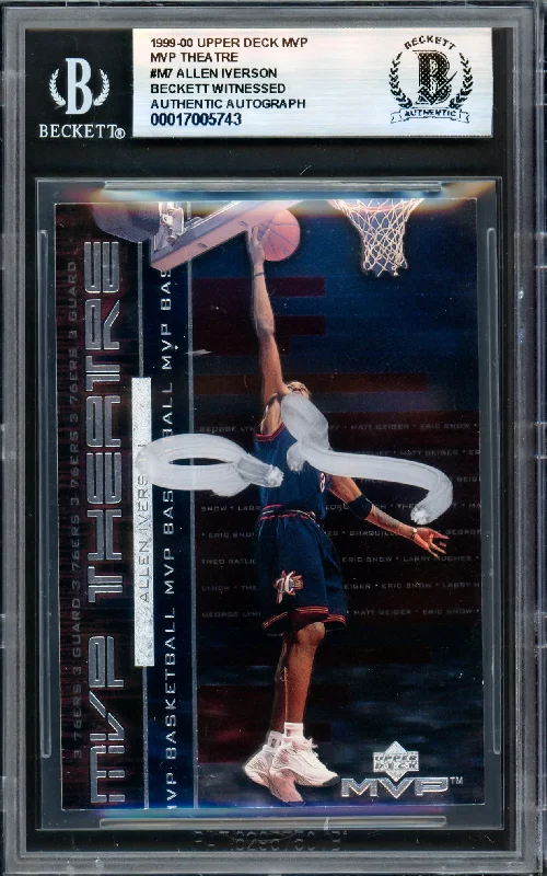 Basketball cards playoff-rare -Allen Iverson Autographed 1999-00 Upper Deck MVP Theatre Card #M7 Philadelphia 76ers Beckett BAS Witness #17005743