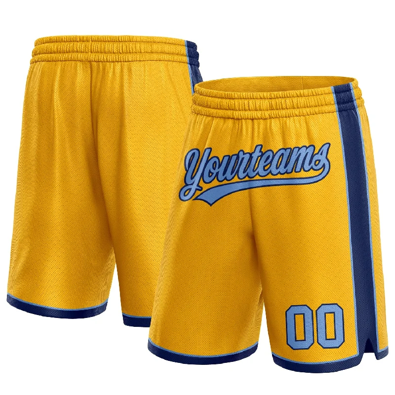 Men's basketball shorts custom kit -Custom Gold Light Blue-Navy Authentic Basketball Shorts