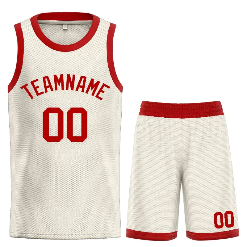 Basketball jerseys throwback -Custom Cream Red Classic Sets Bull Basketball Jersey