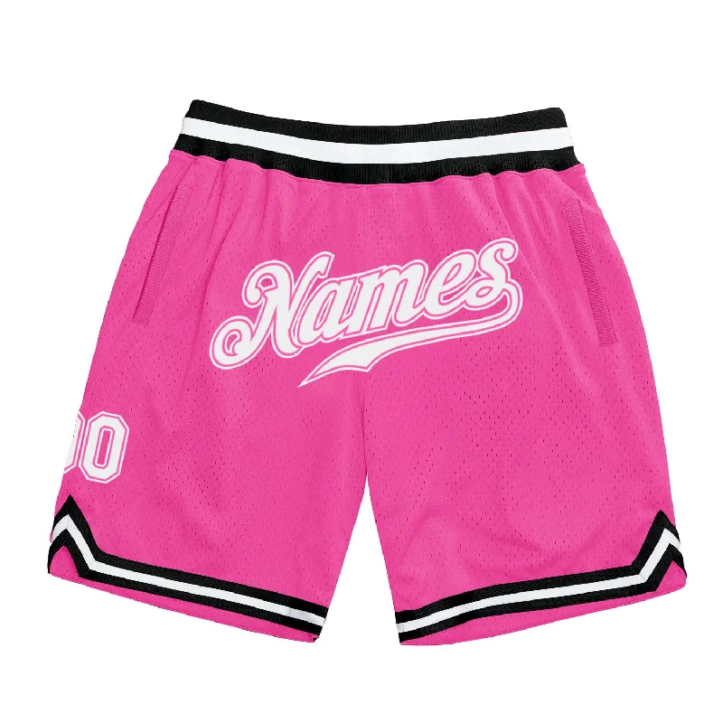 Men's basketball shorts sportswear staple -Custom Pink White-Black Authentic Throwback Basketball Shorts