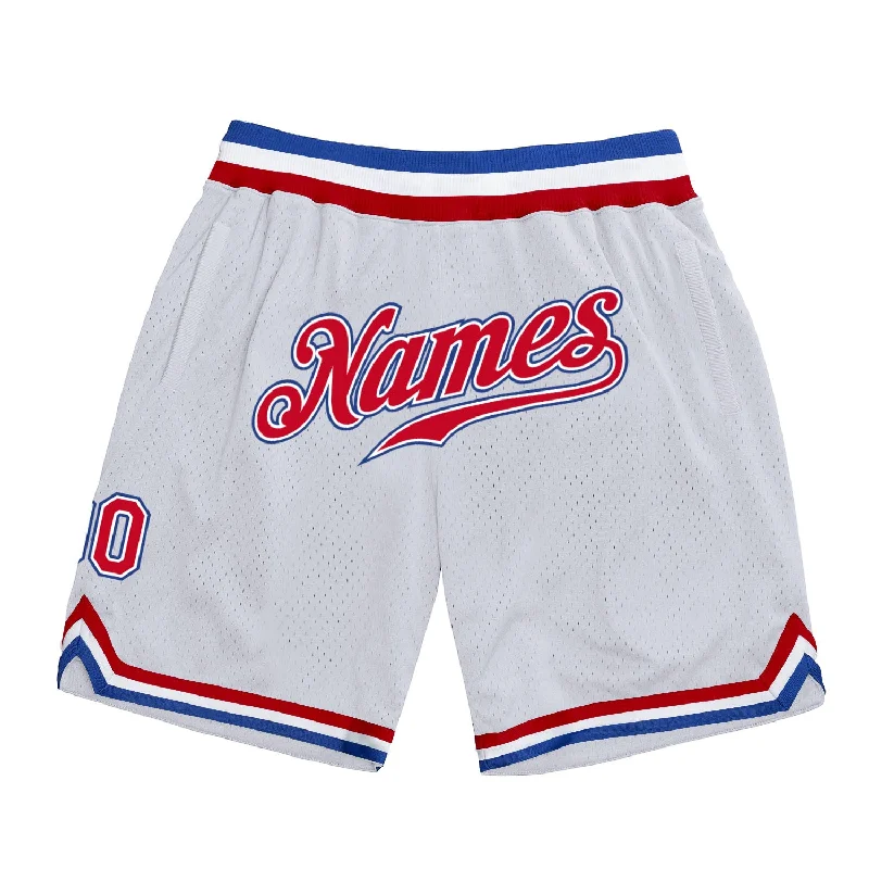 Men's basketball shorts lightweight collection -Custom White Red-Royal Authentic Throwback Basketball Shorts