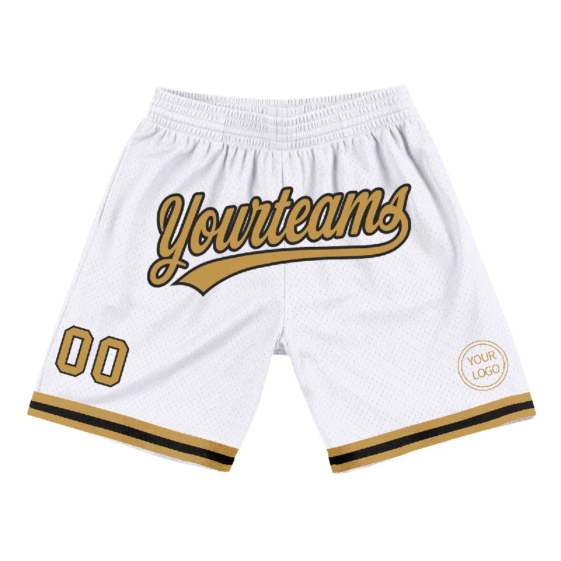 Men's basketball shorts budget outfit -Custom White Old Gold-Black Authentic Throwback Basketball Shorts