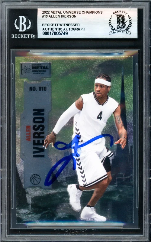 Basketball cards deluxe-rare -Allen Iverson Autographed 2022 Metal Universe Champions Card #10 Philadelphia 76ers Beckett BAS Witness #17005749