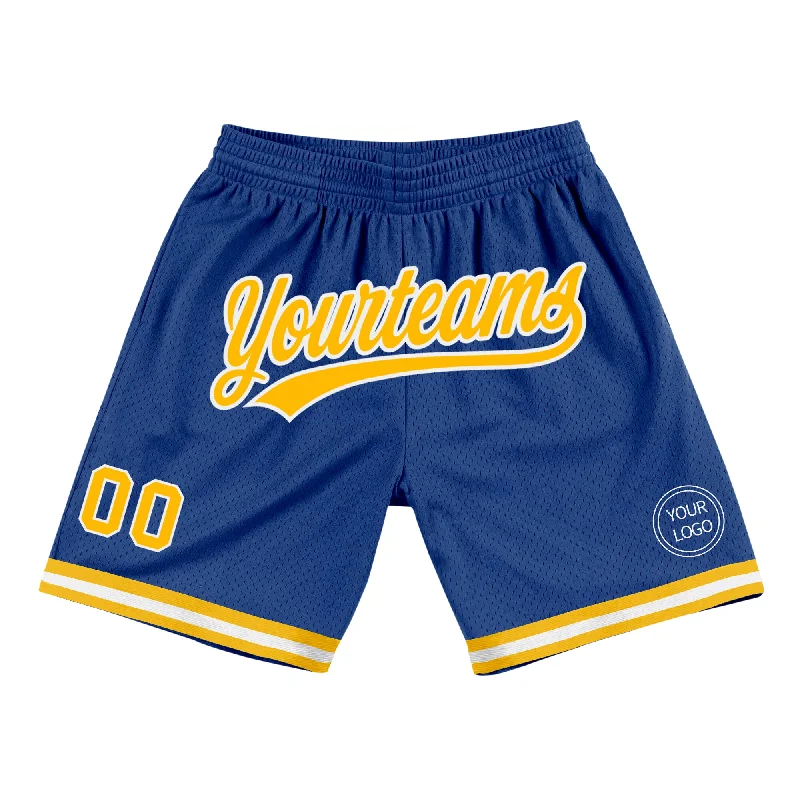 Men's basketball shorts pro sale -Custom Royal Gold-White Authentic Throwback Basketball Shorts