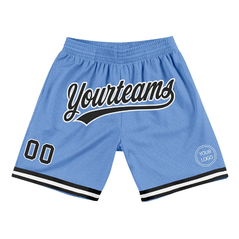 Men's basketball shorts squad sale -Custom Light Blue Black-White Authentic Throwback Basketball Shorts