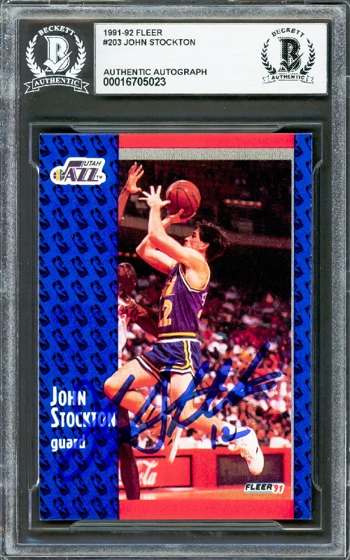 Basketball cards budget-rare -John Stockton Autographed 1991-92 Fleer Card #203 Utah Jazz Beckett BAS #16705023