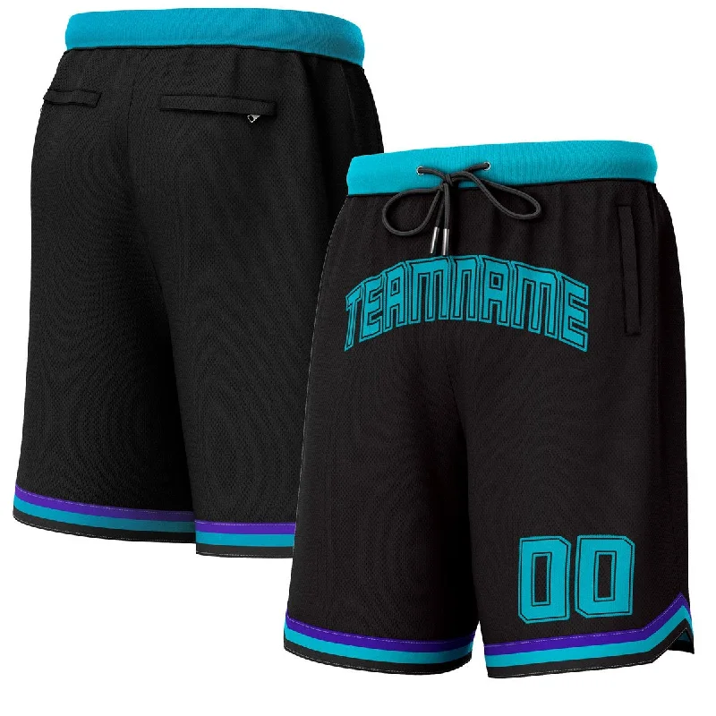 Men's basketball shorts affordable ensemble -Custom Black Teal-Teal Personalized Basketball Shorts