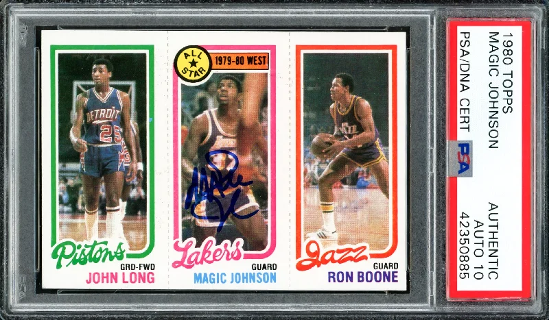 Basketball cards enthusiast-rare -Magic Johnson Autographed 1980 Topps Rookie Card #18 Los Angeles Lakers Auto Grade Gem Mint 10 PSA/DNA #42350885