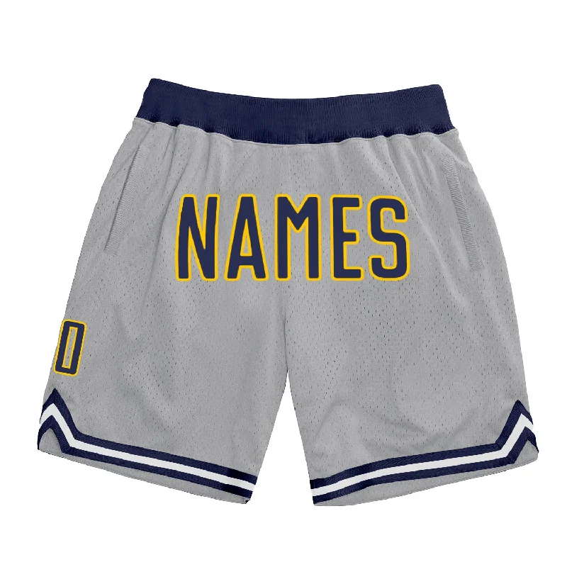 Men's basketball shorts team special -Custom Gray Navy-Gold Authentic Throwback Basketball Shorts