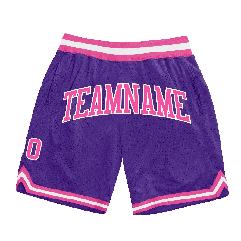 Men's basketball shorts pro set -Custom Purple Pink-White Authentic Throwback Basketball Shorts