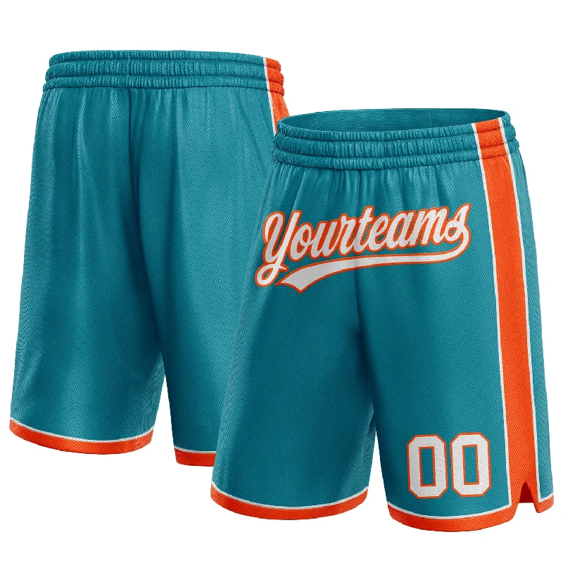 Men's basketball shorts custom set -Custom Teal White-Orange Authentic Basketball Shorts