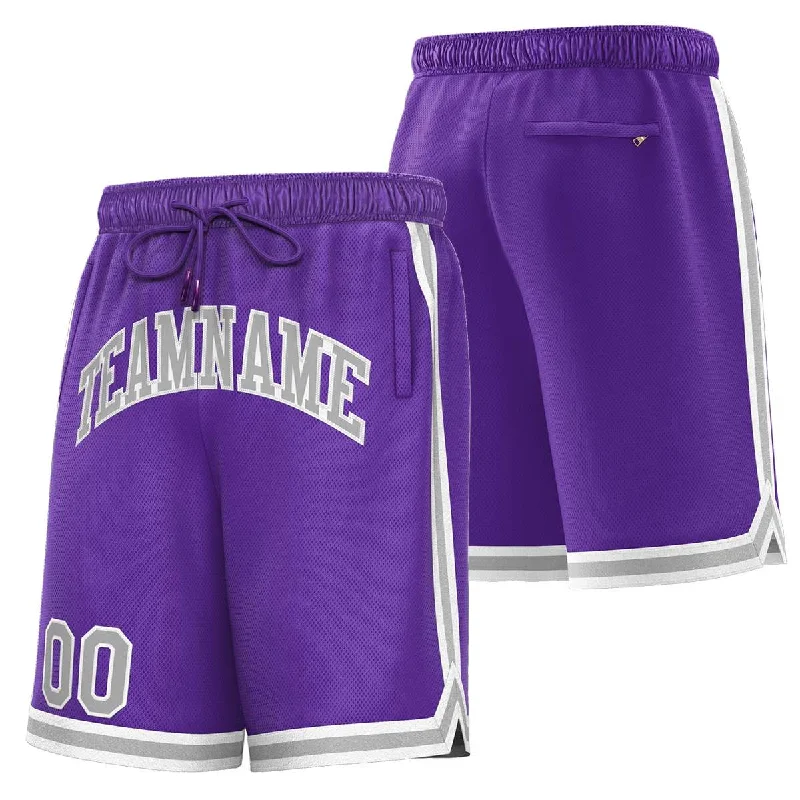 Men's basketball shorts player offer -Custom Purple Gray-White Sport Basketball Shorts