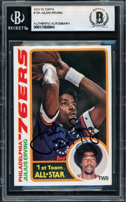 Basketball cards special-rare -Julius Dr. J Erving Autographed 1978-79 Topps Card #130 Philadelphia 76ers Beckett BAS #17068944