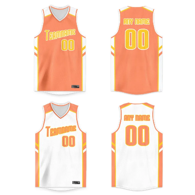 Basketball jerseys amateur -Custom Orange White Double Side Tops Men/Boy Basketball Jersey