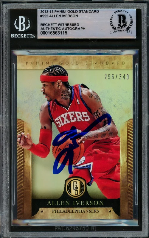 Basketball cards ageless-rarity -Allen Iverson Autographed 2012-13 Panini Gold Standard Card #222 Philadelphia 76ers #296/349 Beckett BAS Witnessed #16563115