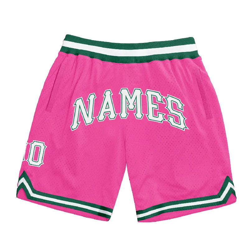 Men's basketball shorts loud designs -Custom Pink White-Kelly Green Authentic Throwback Basketball Shorts