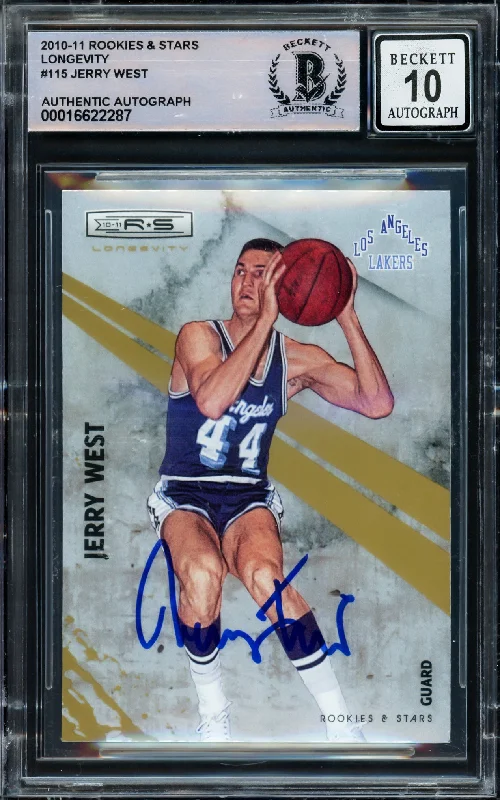 Basketball cards unlicensed-rarity -Jerry West Autographed 2010-11 Rookies & Stars Longevity Card #115 Card Los Angeles Lakers Auto Grade Gem Mint 10 Beckett BAS